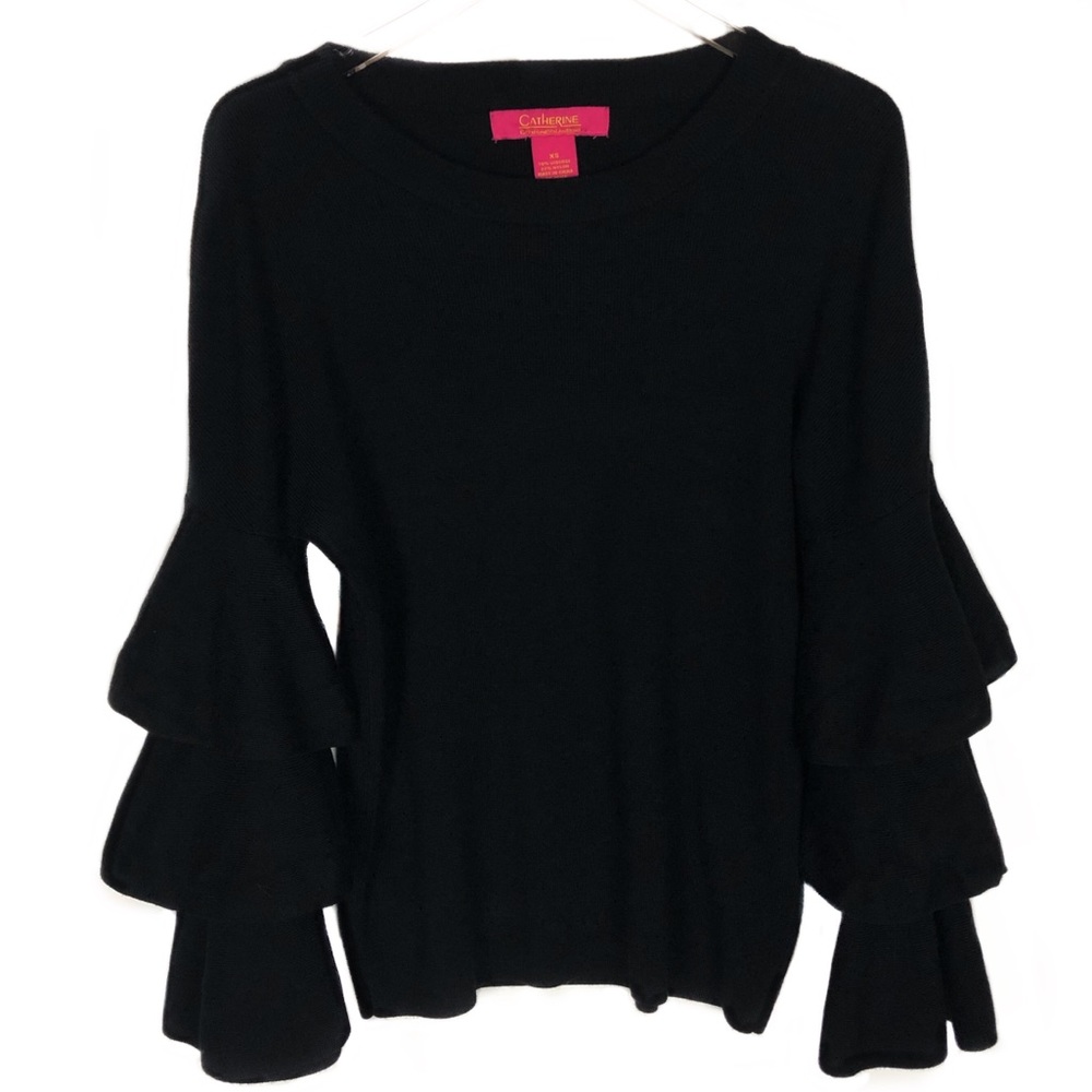 Black Ruffle Sleeve Sweater - Picture 3 of 9